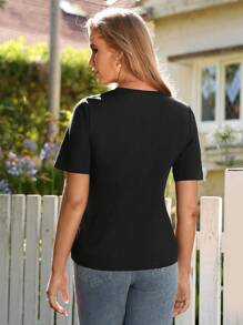 Anewsta Black T-Shirt With Bow Knot