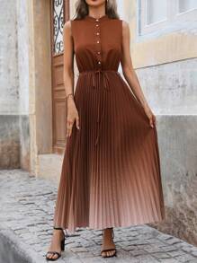 SHEIN Clasi Biến đổi dần Xếp li Không tay Váy sơ mi Không có Eo Thắt lưng - màu nâu - Xem 6