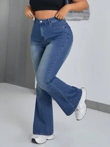 Jeanoix Jeans a zampa d'elefante taglie forti con design effetto consumato