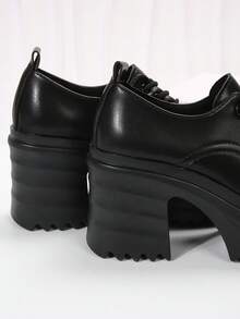 女款黑色厚底休閒增高鞋,增高鞋墊和厚底鞋底 - 黑色 - 查看 2