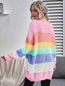 SHEIN Essnce Rainbow Stripe Long Sleeve Cardigan - Multicolor - View 2