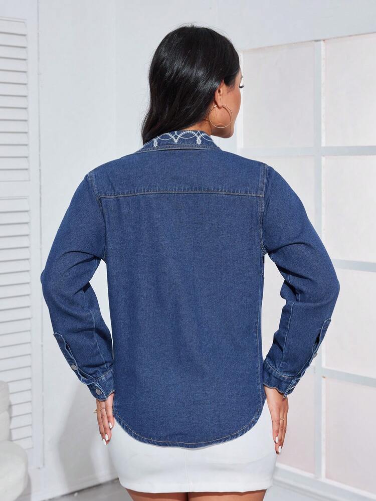 Women's Embroidered Denim Top Top