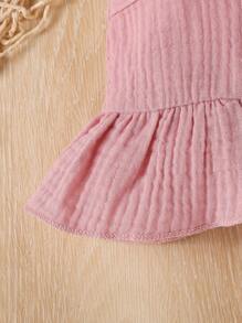 SHEIN Conjunto De 2 Piezas De Camisola Corta Y Shorts De Verano Sólidos Para Niñas Recién Nacidas