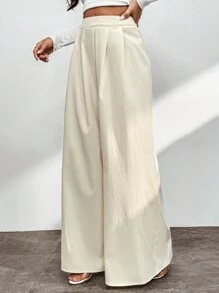 SHEIN Privé 純色寬腳褲 - 杏色 - 查看 3