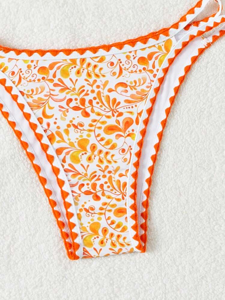 Women's Printed Colorblock Halter Bikini Set With String Summer Beach