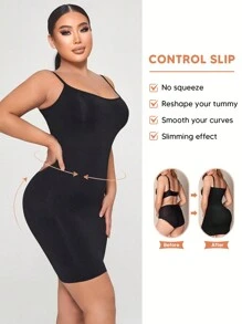 Women's Detachable Shoulder Straps Bodycon Tummy Control Short Dress - Black - View 1