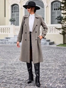 EURMUSE Lapel Neck Double Breasted Overcoat - Multicolor - View 5