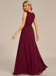 EVERPRETTY Romantic Chiffon Backless Ruffle Hem Vintage Burgundy Bridesmaid Dresses For Weddings, Spring Summer Wedding Guests Semi-Formal Occasions