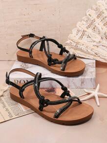 Women'S Flat Sandals - Black - View 2