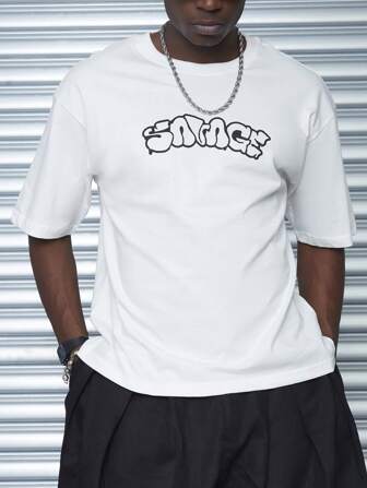 SHEIN Camiseta  Street life Savage Oversized Masculino Algodão Branco