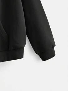 SHEIN EZwear Women's Cartoon Embroidery Color Block Teddy Hoodie - Black - View 3