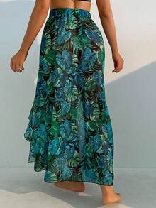 女士熱帶印花分裂式下擺遮陽衣 - 綠色 - 查看 2