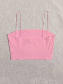 SHEIN Unity Solid Color Cropped Camisole Tank Top - Pink - View 2