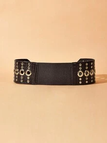 SHEIN VCAY Crocodile Pattern Air Hole Waist Belt - Coffee - View 3