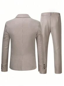 Manfinity Mode Men Houndstooth Single Breasted Blazer & Suit Pants - Apricot - View 2