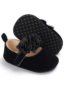 Infant Girls' Stylish Flower Decor Indoor Flat Shoes For Spring/Summer - Black - View 2