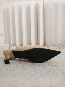 女款尖頭後帶半穿孔高跟涼鞋,時尚百搭 - 香檳色 - 查看 4