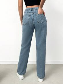 EURMUSE Straight Leg Casual Jeans - Blue - View 2