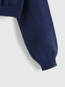 ROMWE Hippie Star Embroidery Lantern Sleeve Cardigan - Navy Blue - View 4