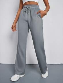 SHEIN Essnce Ladies' Drawstring Waist Pants - Grey - View 6