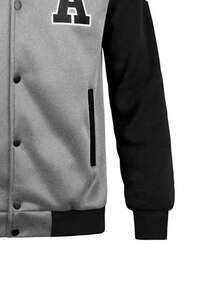 Men's Color Block Letter Printed Baseball Jacket - Grey - View 3