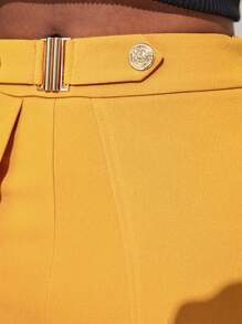 SHEIN Lady Women's Solid Color Slit Design Casual Versatile Daily Wear Pants - Yellow - View 3