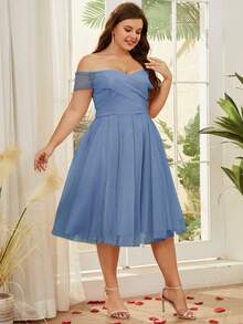 Cocktailkleid für Mollige Damen, geeignet für Hochzeitsgäste, elegantes Partykleid - Graublau - Übersicht 5
