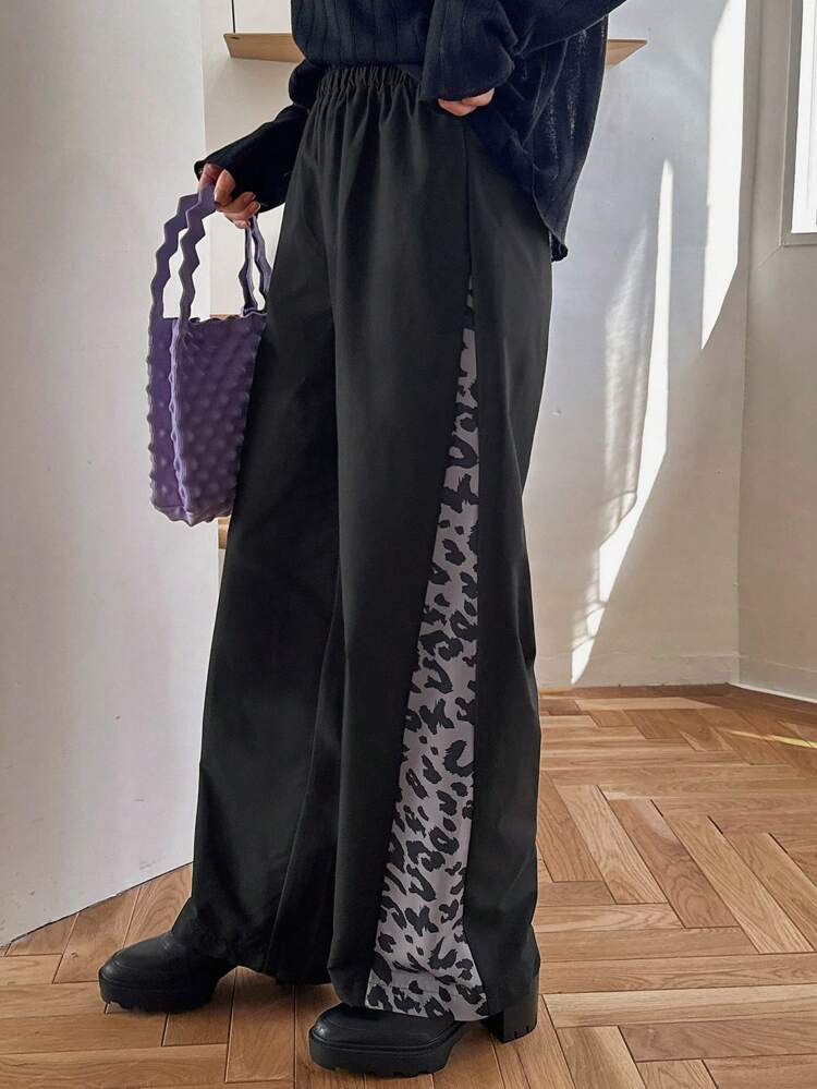 Women's Leopard Print Loose Fit Patchwork Pants