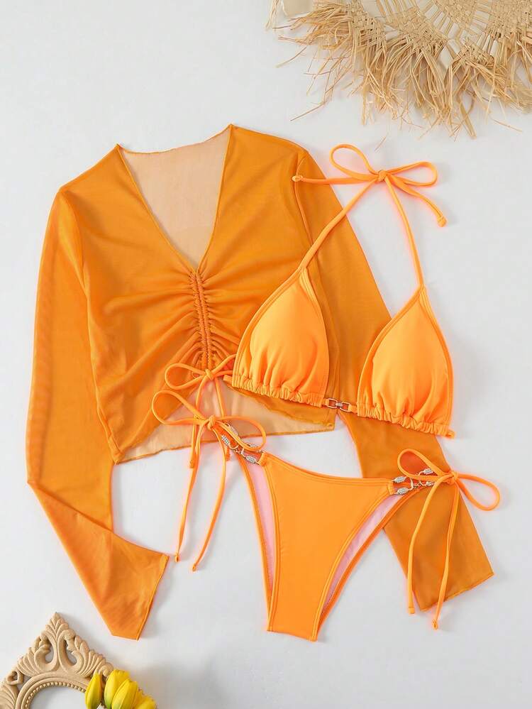 Solid Color Three-Piece Separable Bikini Set Music Festival Summer Beach