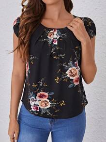 SHEIN Clasi Casual Vrouwen Bloemen Geprint Geweven Shirt