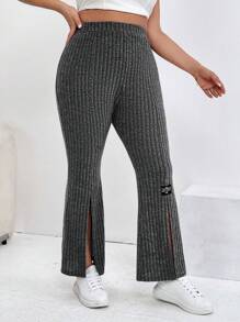 SHEIN Essnce Women's Plus Size Comfortable Split-Bottom Flared Pants, Casual And Sporty For Spring And Summer
