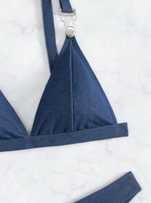 SHEIN Swim Women's Triangle Bikini Set With Shoulder Strap Carnival Summer