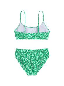 SHEIN Swim Summer Beach Ditsy Floral Print Bikini Set - Green - View 2