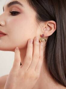 HELLO KITTY AND FRIENDS | SHEIN 2對/組卡通鑲嵌鋯石裝飾金色合金耳針 - 彩色 - 查看 4