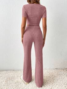 SHEIN Frenchy Conjunto de dos piezas con top corto y pantalones largos para mujer