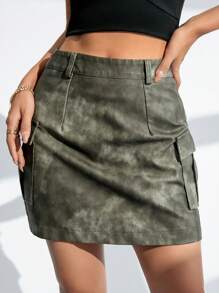 Chiquease Jupe Mini Pu Tie-dye Pour Femmes - Gris foncé - Voir 4