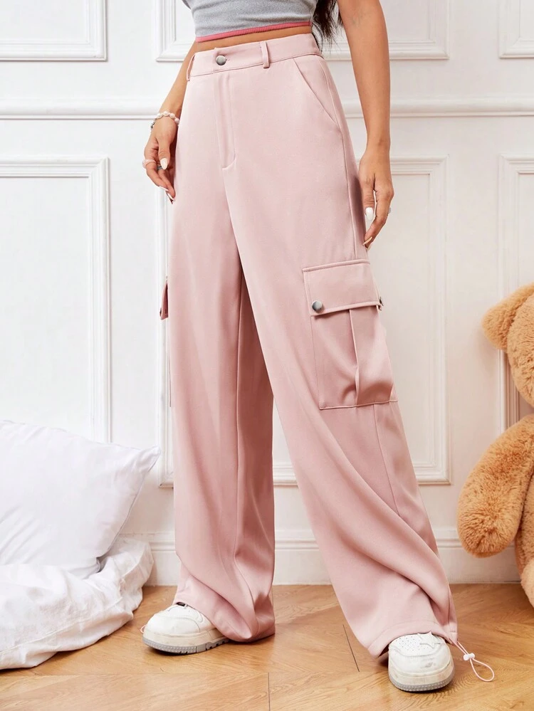 Women's Solid Color Utility Pocket Wide Leg Loose Casual Pants
