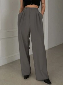 Dazy Designer 女士寬鬆百褶寬褲 - 灰色 - 查看 7