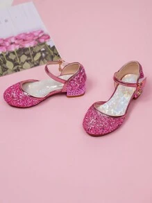 Sandale la modă cu toc înalt, roz, strălucitoare, închise, pentru fete