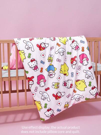 HELLO KITTY AND FRIENDS | SHEIN 可愛粉色嬰兒床蓋枕套套裝2入組