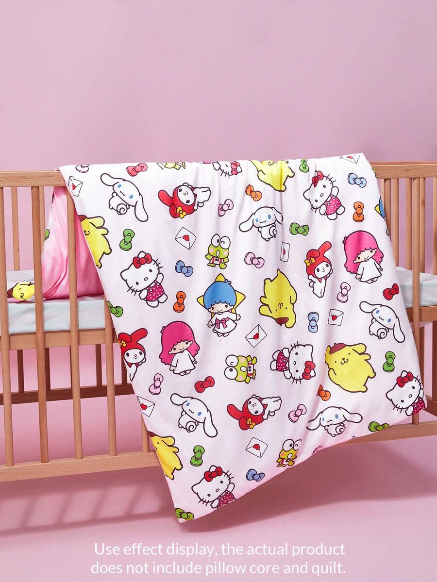 HELLO KITTY AND FRIENDS | SHEIN Cute Pink Baby Bedding Pillowcase And Duvet Cover 2pcs/Set