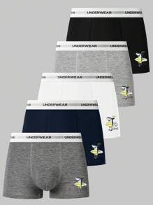 Men'S Letter Print Elastic Waistband Boxer Briefs (5pcs/Set) - Multicolor - View 1