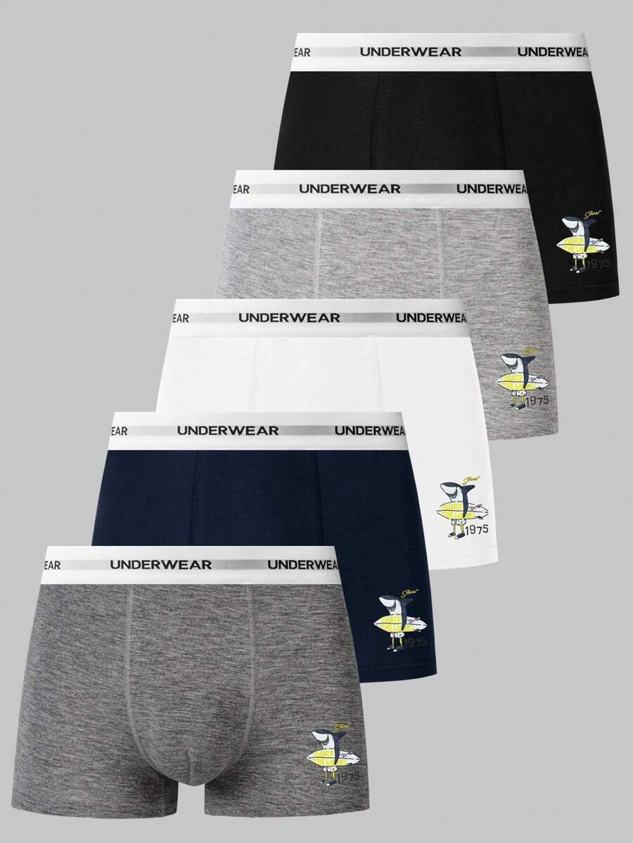Men'S Letter Print Elastic Waistband Boxer Briefs (5pcs/Set) - Multicolor - View 1