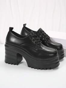 女款黑色厚底休閒增高鞋,增高鞋墊和厚底鞋底 - 黑色 - 查看 4