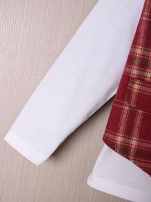 SHEIN 男孩格紋圖案長袖2合1襯衫和褲子套裝 - 紅色 - 查看 4