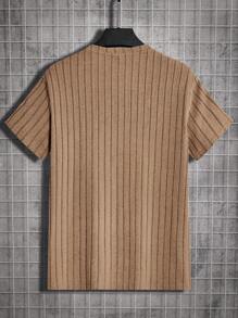 Manfinity BRENVOR Men's Solid Color Knitted Short Sleeve T-Shirt, Summer - Khaki - View 2