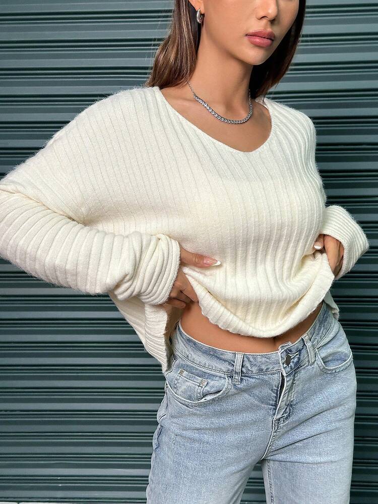 Women's V-Neck Ribbed Knit Pullover Fall Winter Sweater