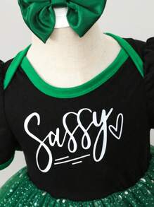 Baby Girl Floral Print Multi-Layer Tulle Cute, Elegant, Fashionable Dress, Perfect For Birthday Party, Evening Party, Performance, Wedding, Christening, First Birthday - Black - View 4