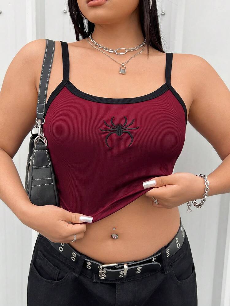 Plus Size Spider Embroidered Cami Top
