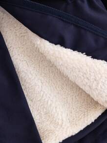 Baby Girl Color Block Plush Lapel Collar Long Sleeve Jacket - Navy Blue - View 6